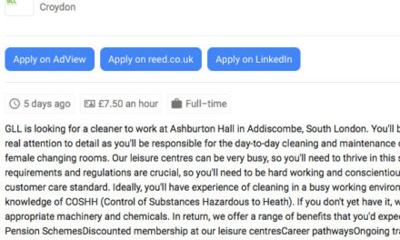 Error of cleaning ads paying below London Living Wage
